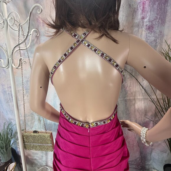 📌Tony Bowls LeGala Beaded Hot Pink Mermaid  Prom - Pageant - Formal Dress - Picture 8 of 16